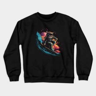 Cosmic Cat Surfer Crewneck Sweatshirt